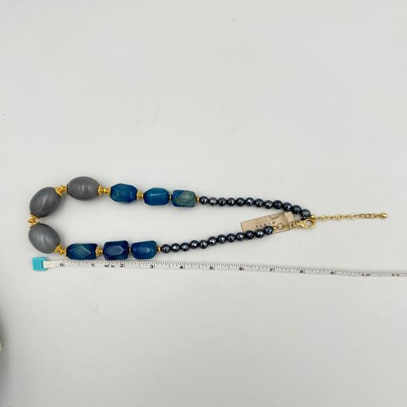 Barse NWT Agate Blue Ornate Gray Oval Stones Gold Tone Short Statement Necklace - Picture 9 of 9